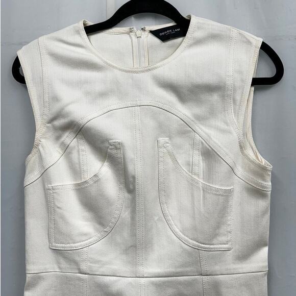 Derek Lam New York Cream Denim Stretch Form Fitting Knee Length Sleeveless Dress - Picture 3 of 12